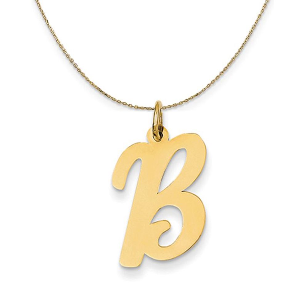 14k Yellow Gold Madison LG Classic Script Initial B Necklace - 16 Inch